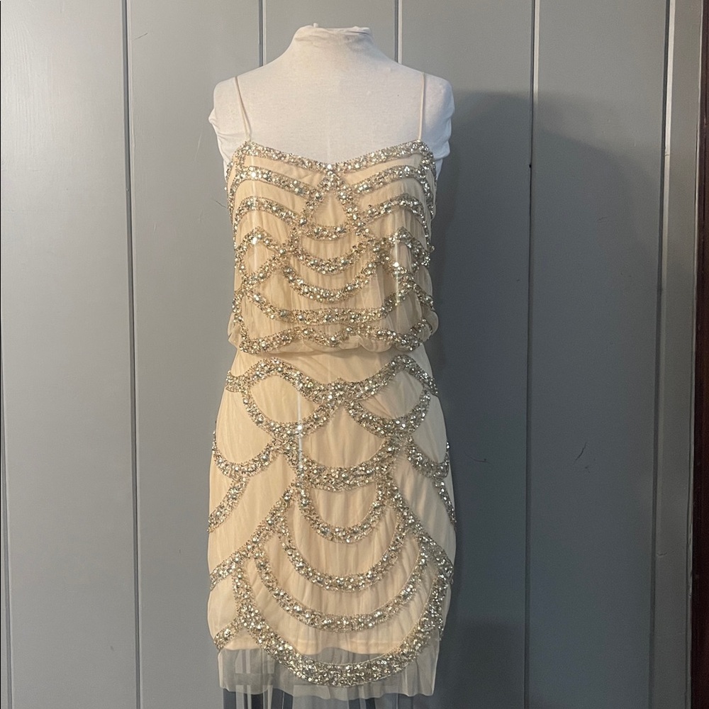 Aidan Mattox Slip Dress Gold Sequin Maximalist Fairy Quiet Luxury Festival Boho